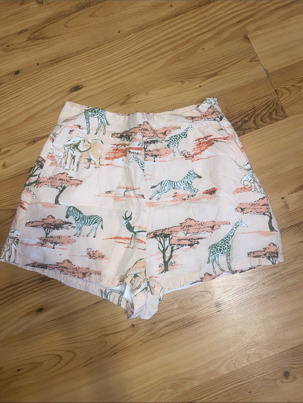 Forever 21 Peach Animal Safari High-Waist Shorts with Green Accents
